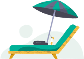 Illustration depicting relaxation: lounge chair and umbrella on a beach